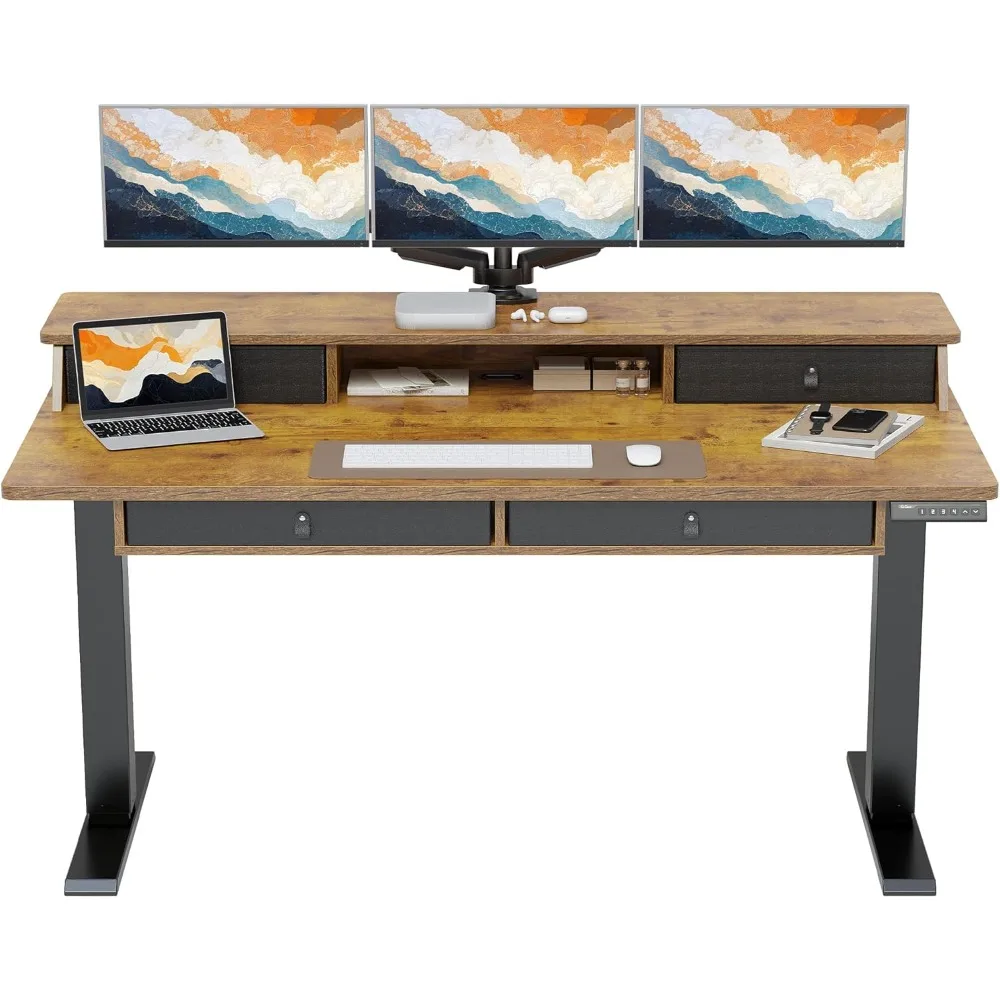 

Height-Adjustable Electric Desk with 4 Drawers, 63" x 30" Workstation for Computer, Storage Included, Compatible with C-Clamp Mo