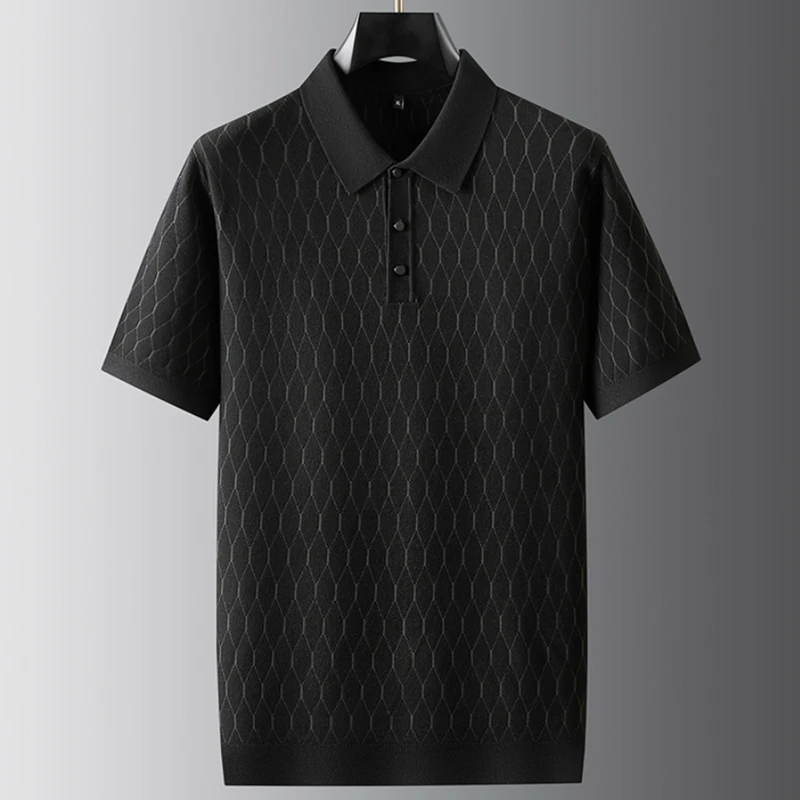 8XL 7XL 6XL 2025 New Autumn High End Luxury Argyle Plaid Sweater Man Fashion Design Mens Jumpers Short Sleeve Lapel Pullovers