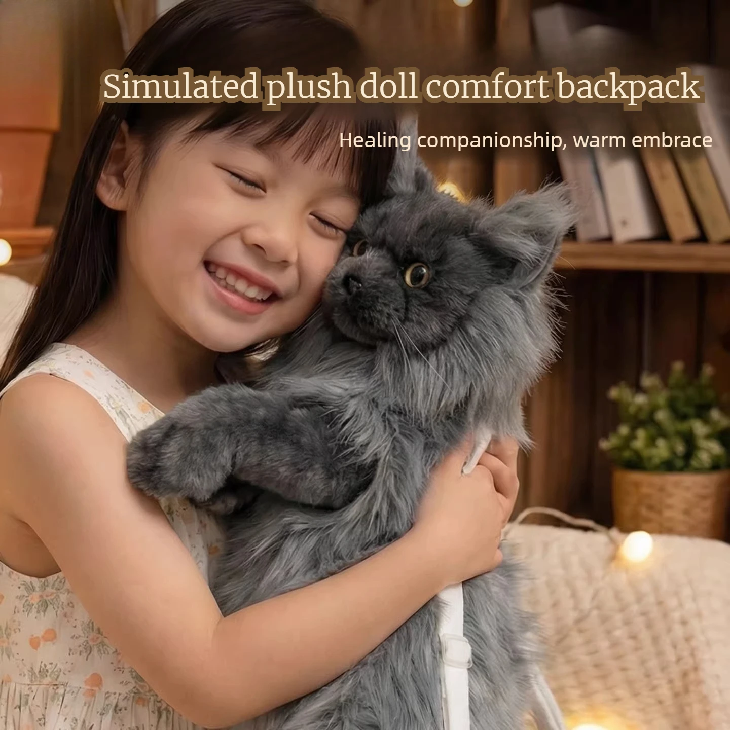 Simulation Simulated Plush Maine Coon Cat Pacification Backpack Handmade Crossbody Bag Plush Cute Doll Girl Toy Birthday Gift