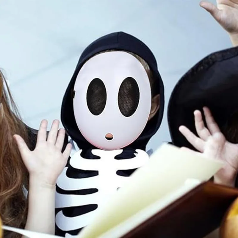 Gra Bros biała maska Shy Guy Halloween maska karnawałowa maska pełnotwarzowa dla chłopca i dziewczynki śmieszne rekwizyty do kostiumów Cosplay