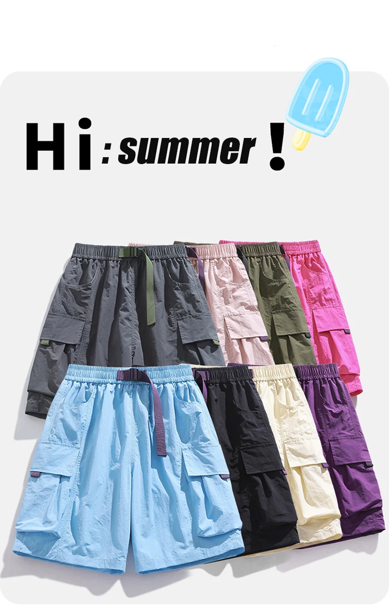 Skateboard-Shorts für Damen, Sommer, lässig, lockere Shorts mit Gürtel, Herren, große Tasche, Cargo-Shorts, atmungsaktiv, Bermuda, gerade Shorts – Detail 1