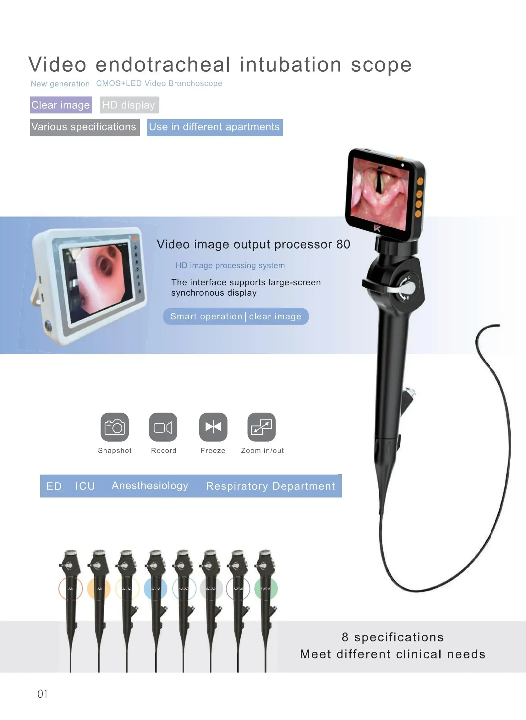 Laryngoscope vidéo flexible portable, opération à une main, bronchoscope, nasopharyngoscope, cystoscope, urétéroscope