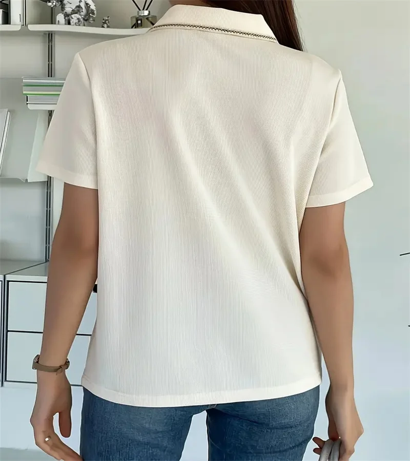 Spring 2024 Women\'s pure color button-down T-shirt spring and summer casual office short-sleeved shirt