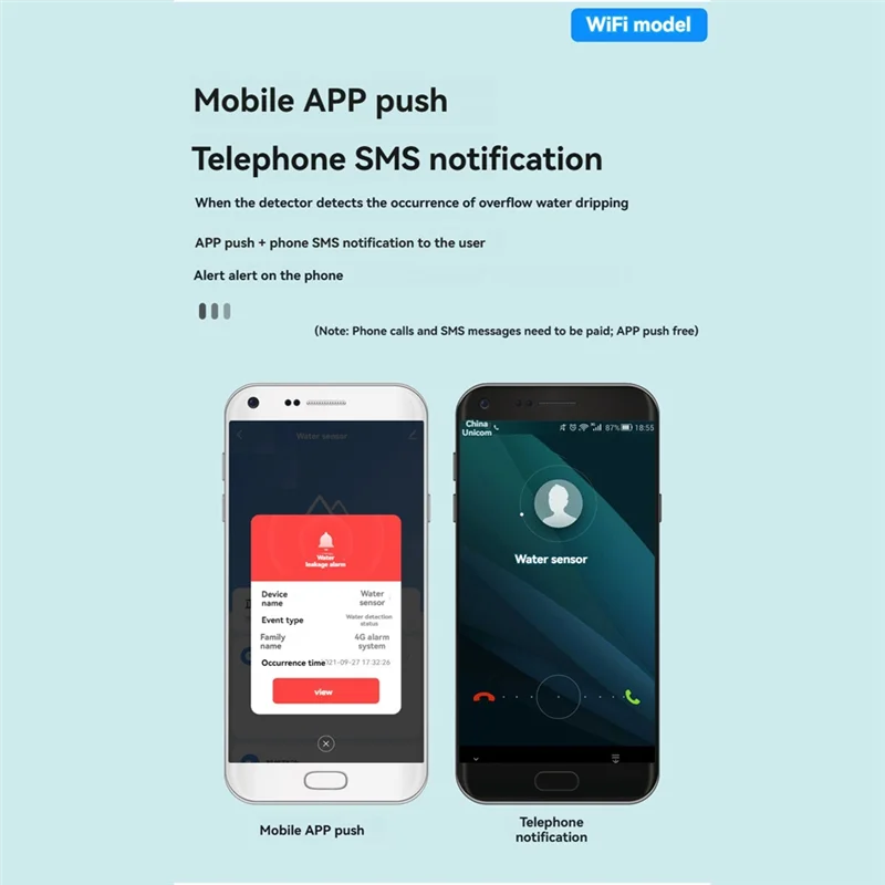 A37T-Tuya WIFI Water Sensor Water Leakage Detector 90Db High Pitch Alarm Forkitchen Bathroom Basemen