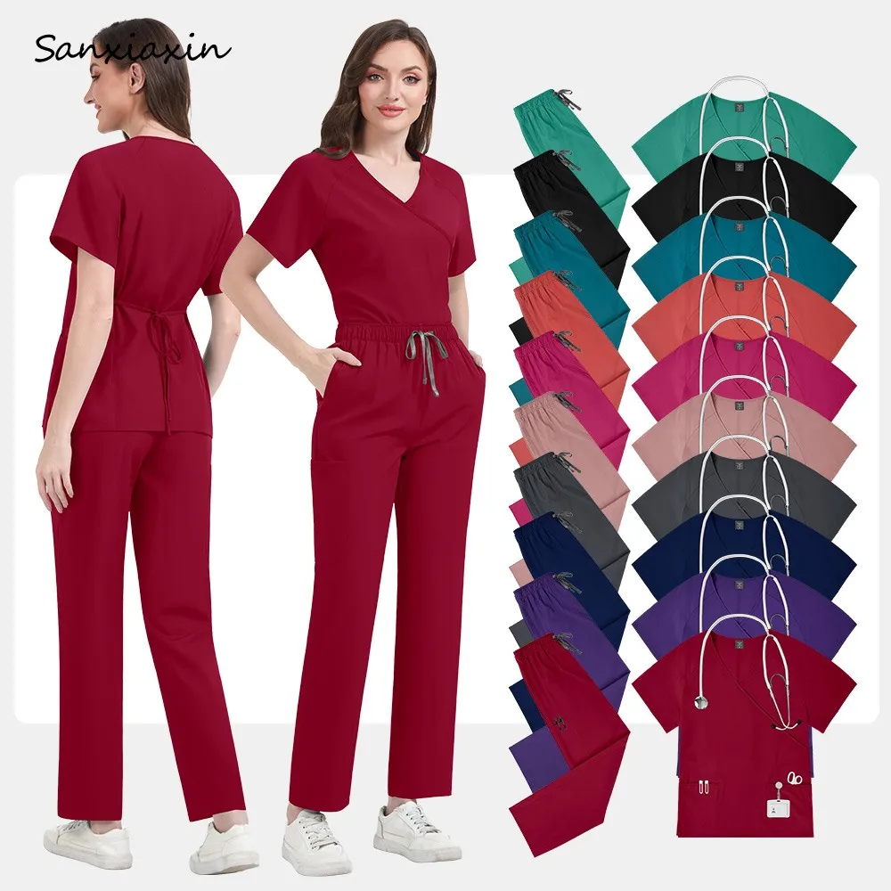 Pharmacist Surgery Set Pet Veterinary Nurse Tops Pants Suit Slim Beauty Salon Work Clothes Spa Uniforms Dentist Medical Uniforms