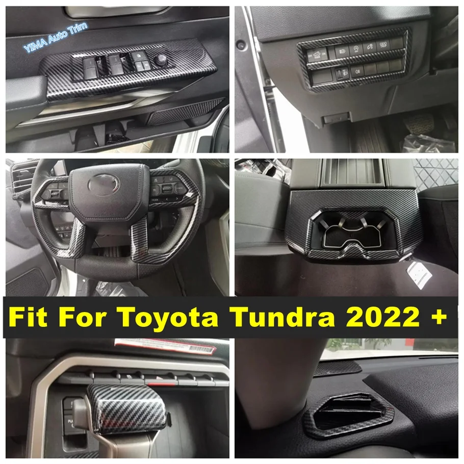 

Window Switch Panel / Headlight Switch / Rear Water Cup Cover Trim Fit For Toyota Tundra 2022 2023 Carbon Fiber Look Interior