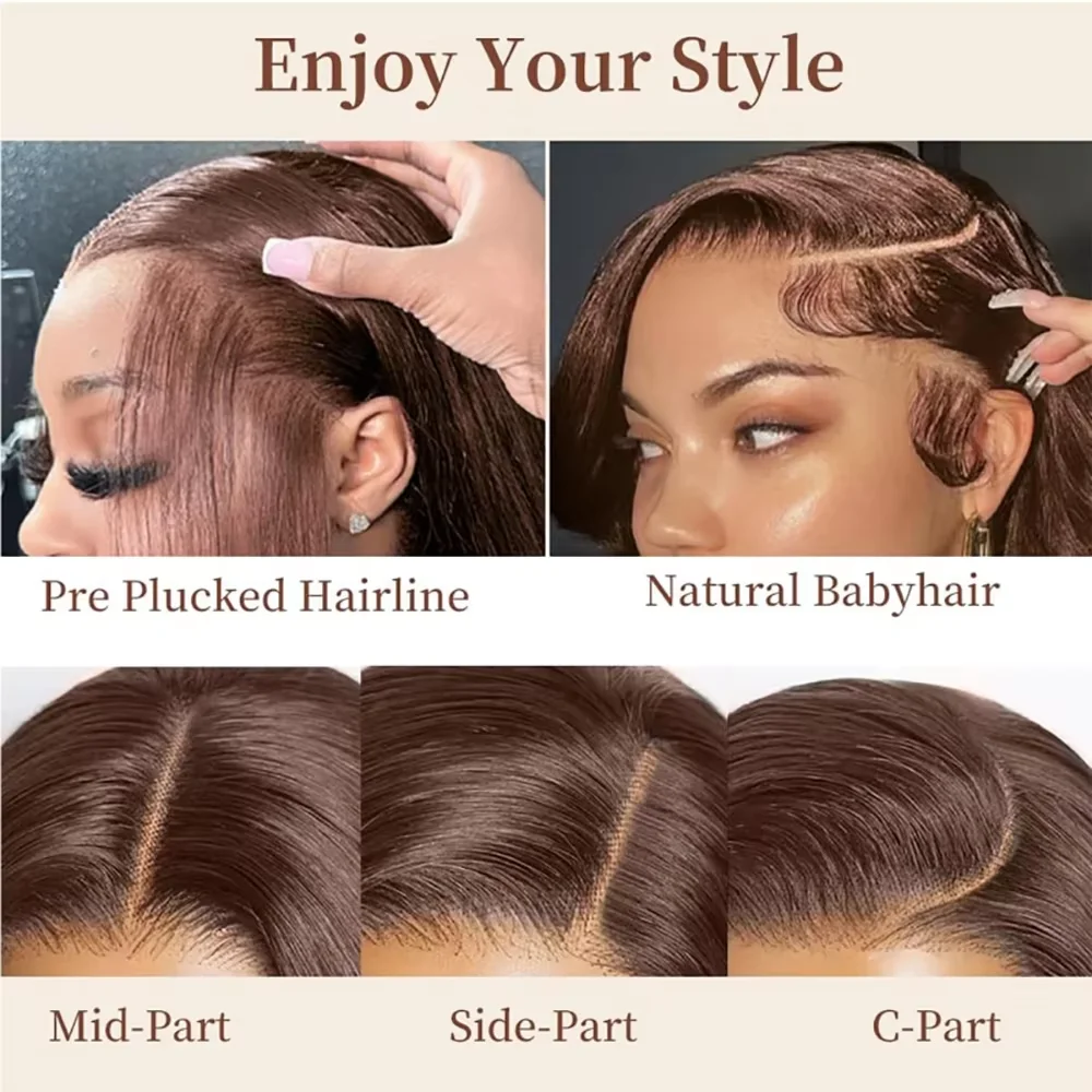 Brazilian 32 38 inch Chocolate Brown 13x4 HD Lace Front Human Hair Wigs Straight Glueless Lace Fontal Wig For Women Pre plucked - view 3