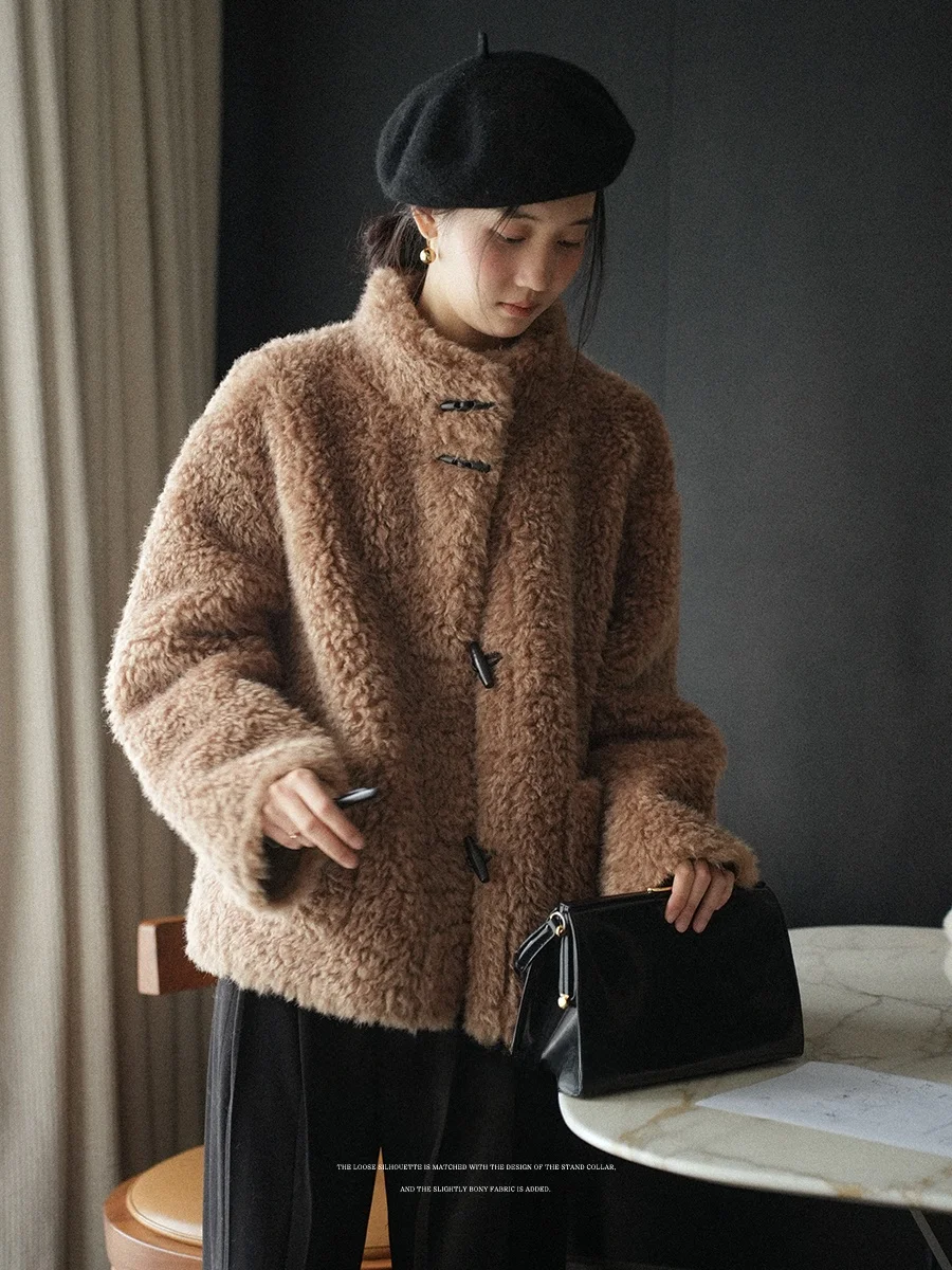 

Женская шуба Lalaglow с воротником-стойкой, теплая, экологичная, на пуговицах, средней длины, для повседневной носки