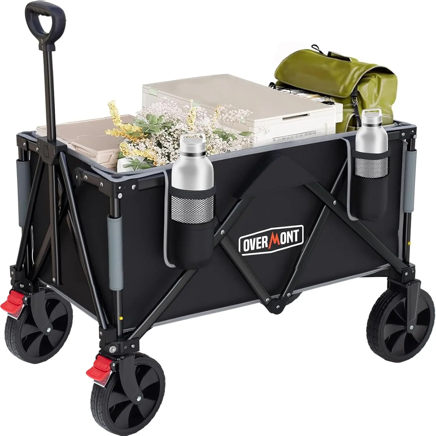 

150L Foldable Wagon Cart, Heavy Duty 330lbs Capacity, Collapsible Utility Wagon for Camping, Grocery, Gardening, Outdoor Travel