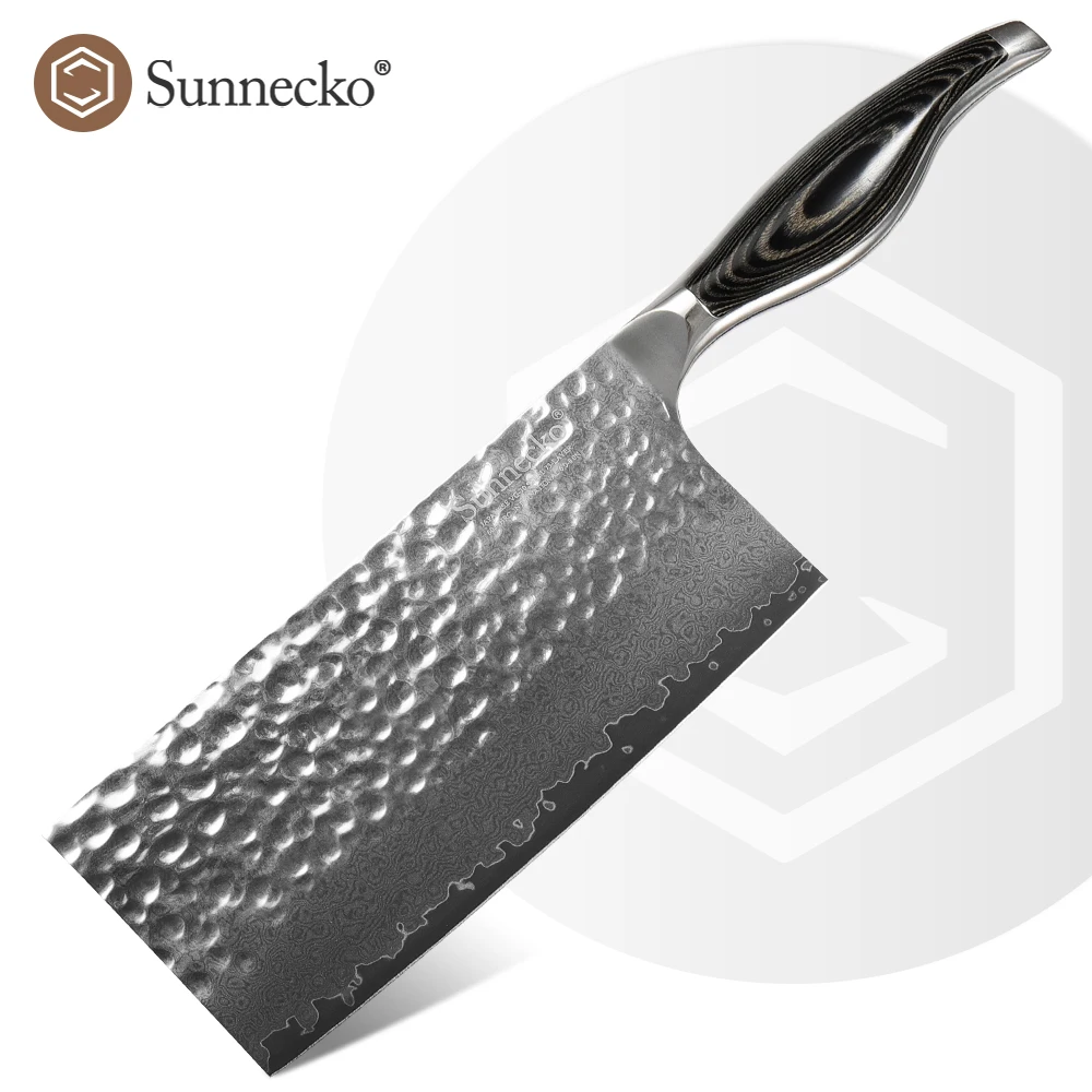 

Sunnecko Chinese Cleaver Knife 7 Inch Damascus Steel Kitchen Knife VG10 Core Blade Cut Sharp Chef's Meat Vegetable Slicing Knife