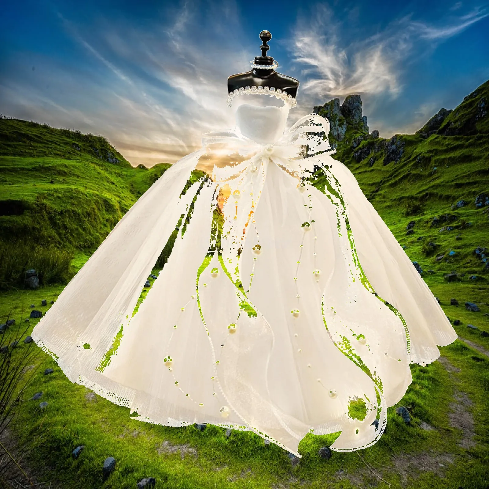 Wedding Dress Model Bridal Gown Statue Premium Plastic Fabric Luxury Decorative Objects for Holiday Gift and Home Display