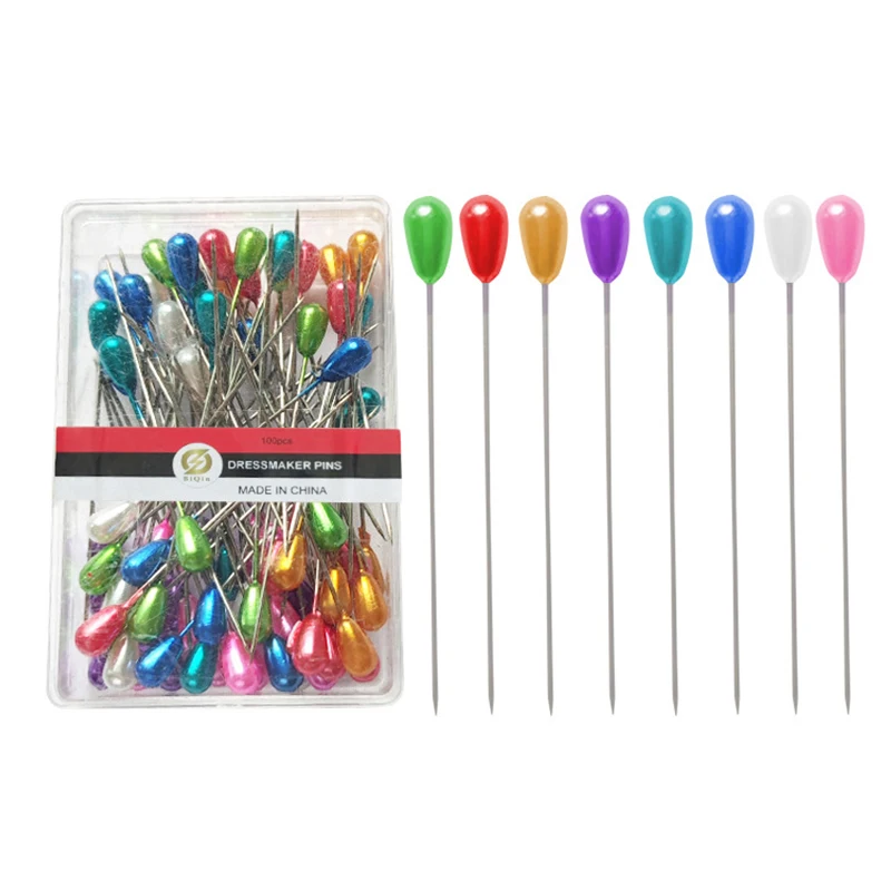 100Pcs Colorful Pearl Head Positioning Needles Straight Push Stitch Sewing Pins DIY Dressmaking Garment Crafts Sewing Tools