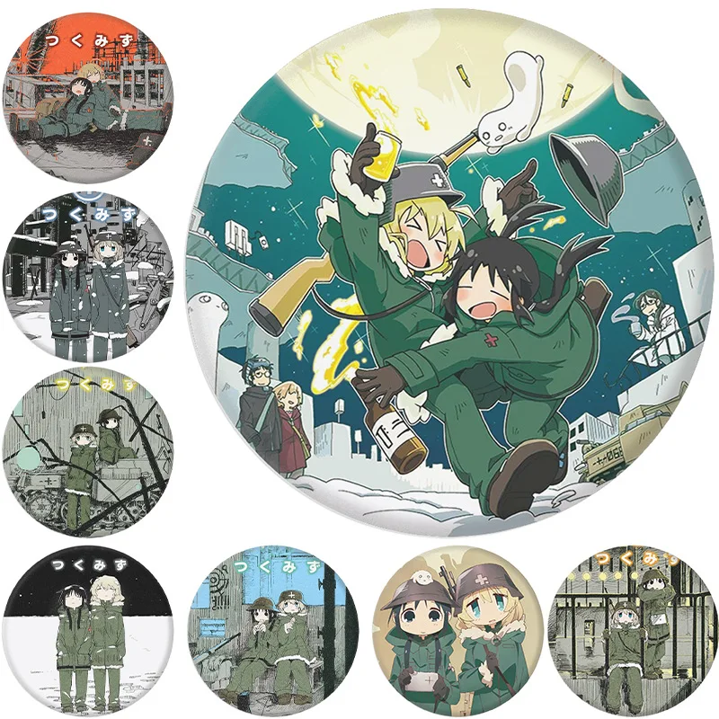 The Girl’S Last Tour Anime Pins Shoujo Shuumatsu Ryokou Cartoon Brooches Yuuri Chito Round Diy Creative Badge Accessories Gifts