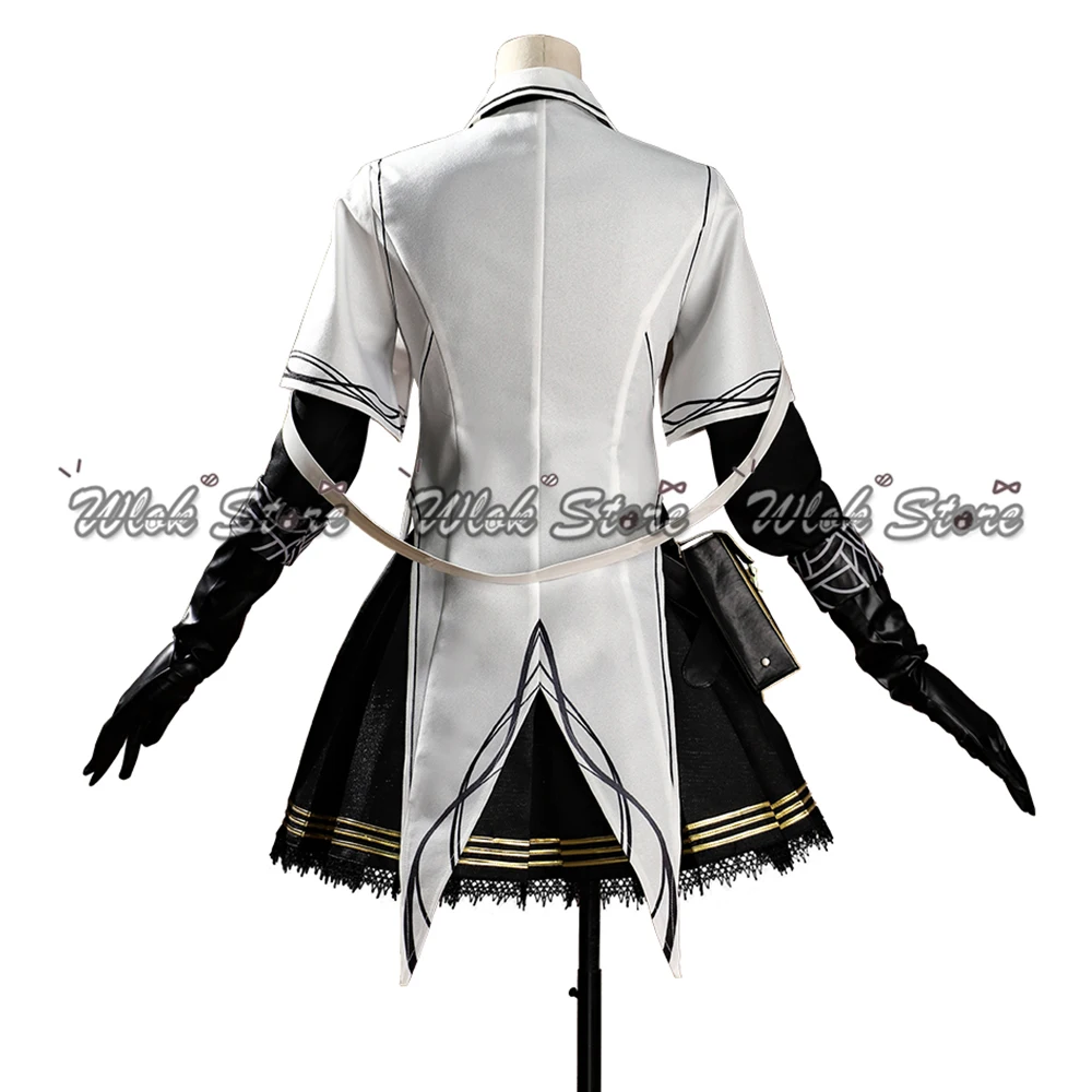 Game Virtuosa Arturia Cosplay Arknights Costume Full Set Uniform Arturia Long Black Grey Hair Wig Halloween Party Outfits Shoes