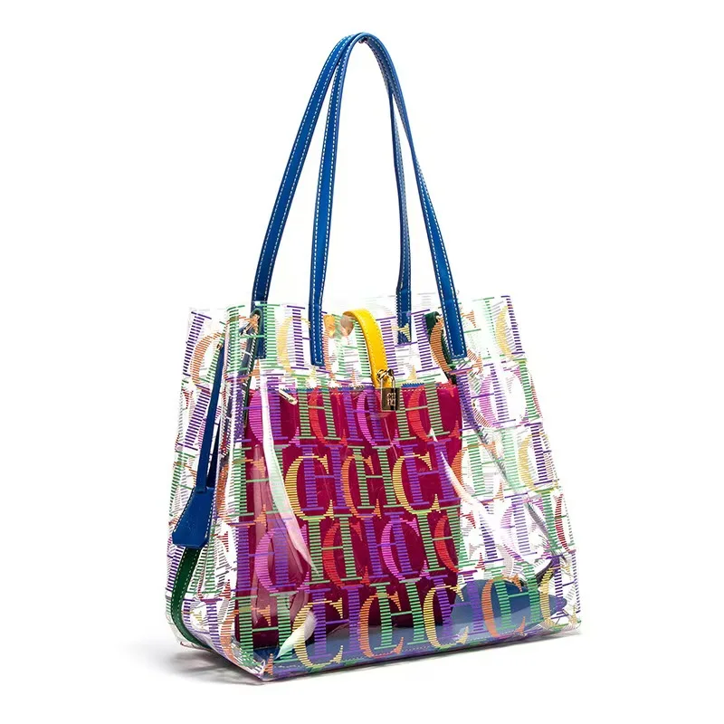 

CHCH женская сумка-мешок большой емкости, прозрачная сумка из ТПУ из материала с буквенным принтом, дорожная женская сумка через плечо