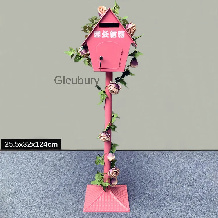 American Style Iron Art Small House Mailbox Courtyard Home Decoration Kindergarten with Flower Internet Celebrity Mailbox