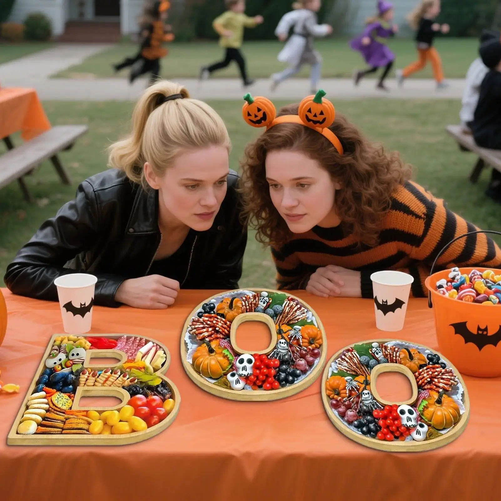 Halloween Tray Boo Cheese Tray Party Serving Board Wooden Platter Party Supplies For Holiday Decor Fall Food Table Indoor
