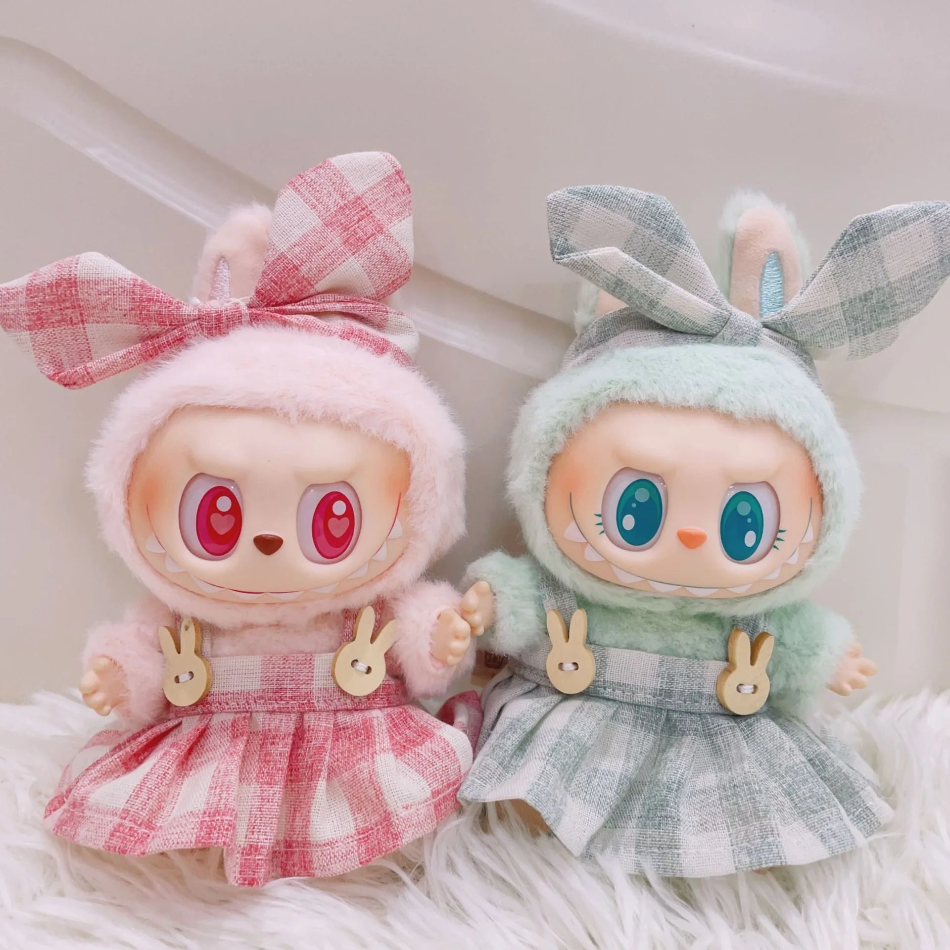 Mini Pluche Poppenkleertjes Outfit Pop Accessoires Snoep Geruite Rok Hoofdband Set Kleding Voor Labubu Idol V1 V2 Zittend Feest