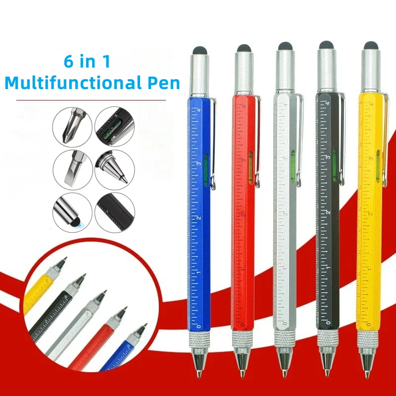 

Многофункциональная ручка, металлический роскошный стилус для сенсорного экрана, емкостная ручка, отвертка, линейка, многоразовый шариковый карандаш, инструмент 6 в 1