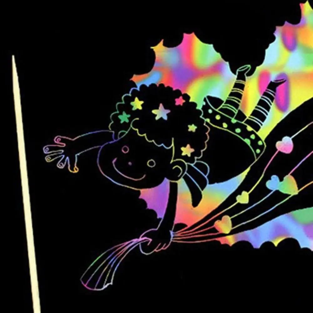 Criativo com caneta de madeira arco-íris scratch book colorido cor lisa desenho papel sem odor neotérico papel brilhante nota crianças presente