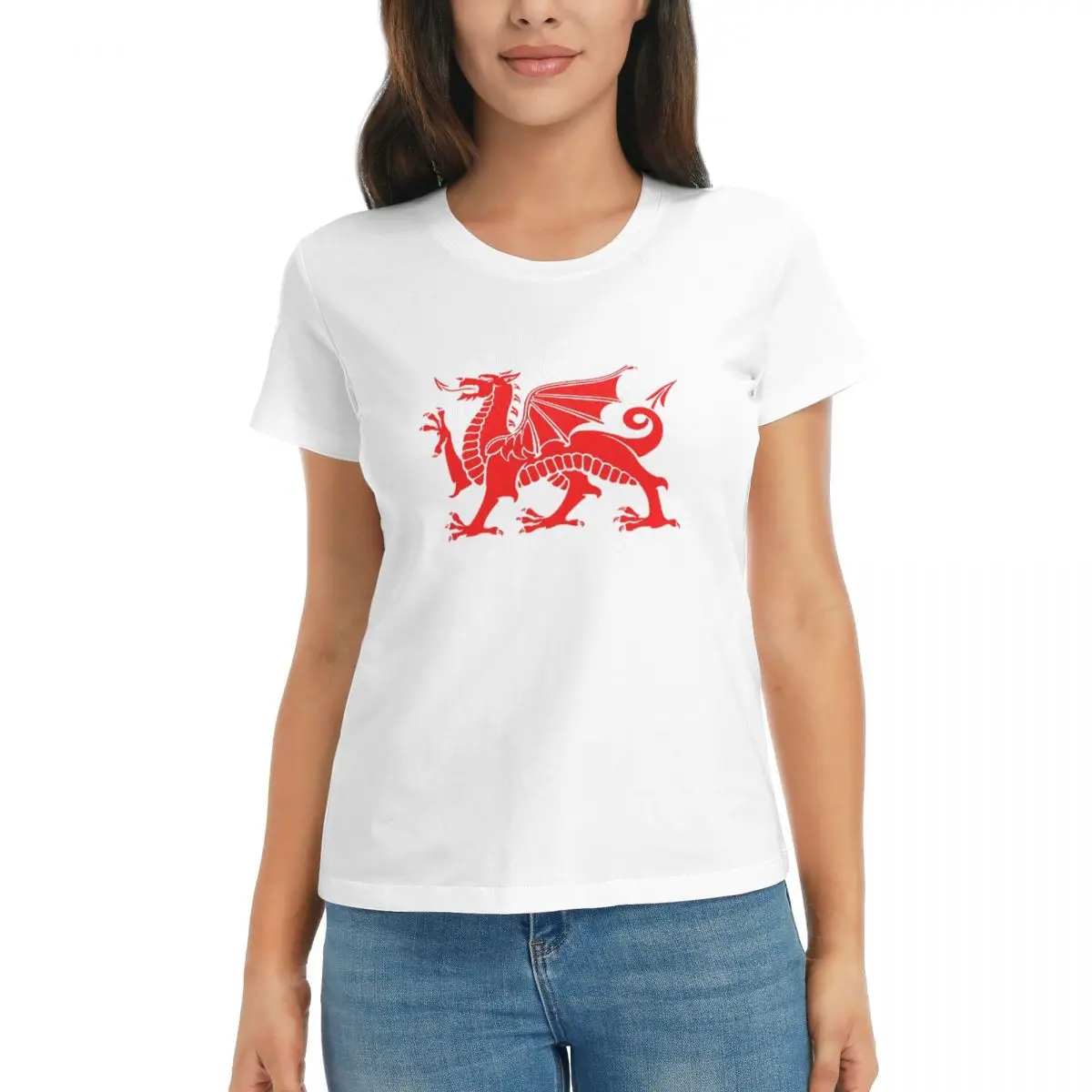 

Женская футболка Wrexham Dragons, летние футболки с короткими рукавами и круглым вырезом, хлопковые футболки, одежда, топы, уличная одежда