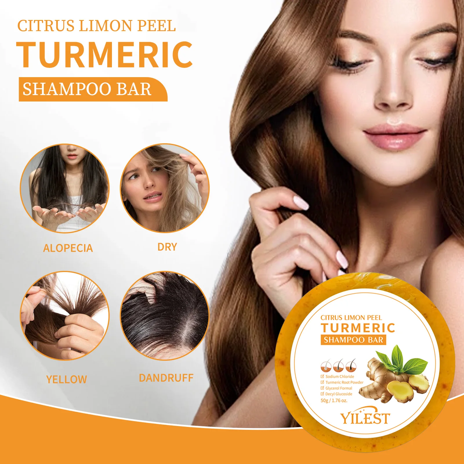 صابون شامبو الكركم الطبيعي نمو الشعر يقلل من تساقط الشعر قشرة النظيفة تغذي الشعر الأسود ترطيب فروة الرأس منتج العناية بالشعر #4