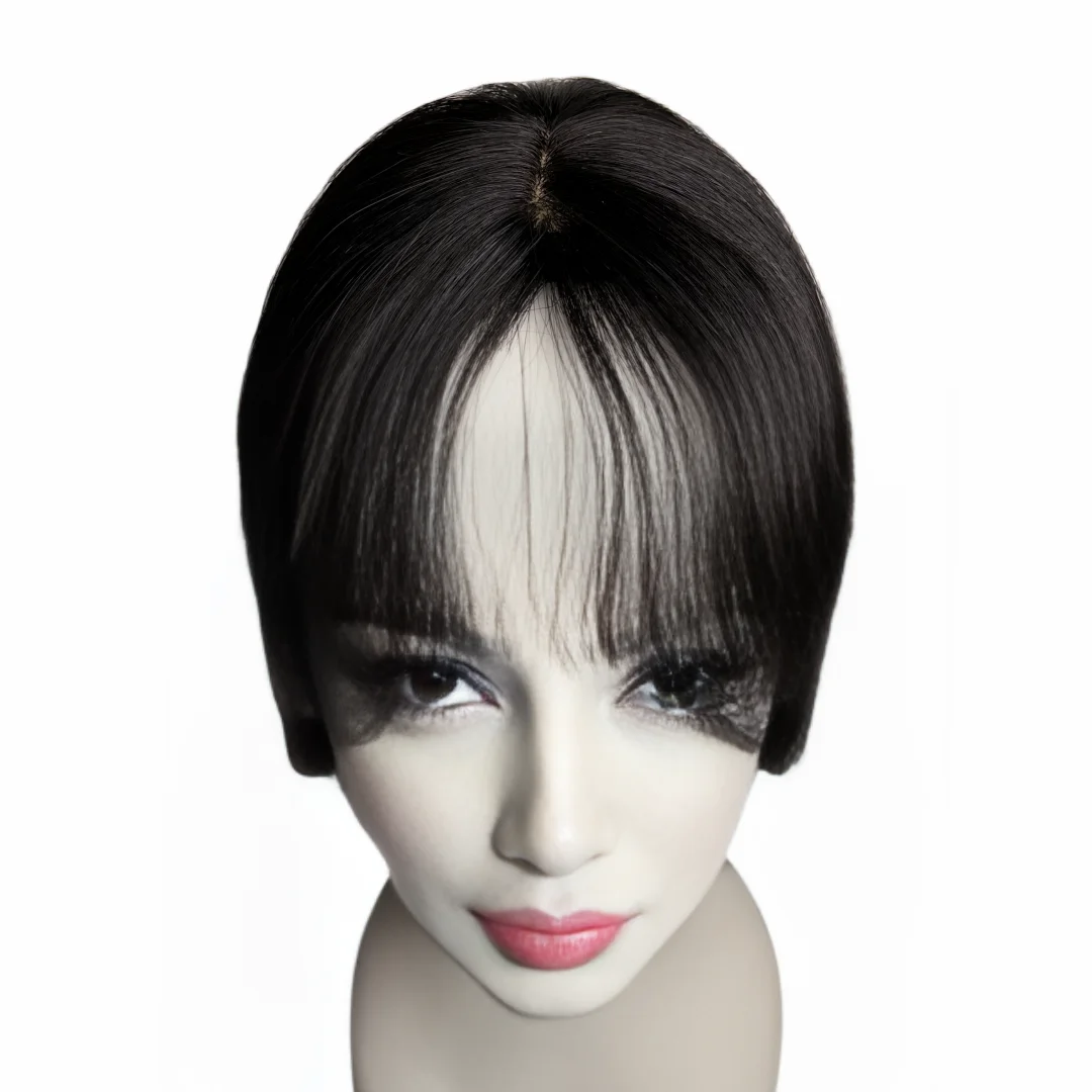 Satifresion 100 % Echthaar-Clip-in-Pony für Frauen, dünner werdendes Haar, 3D, natürlich, gebogen, dünner seitlicher Pony, gefälschte Fransen, einfach zu tragen – Detail 20