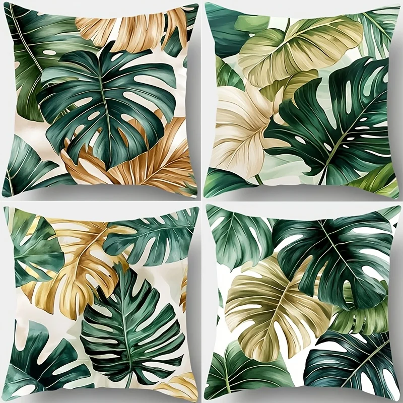 4-Pack Fundas  cojín  hoja  palma tropical, 45.01cm x 45.01cm Estilo rústico  campo, lavable en máquina, fundas  cojín