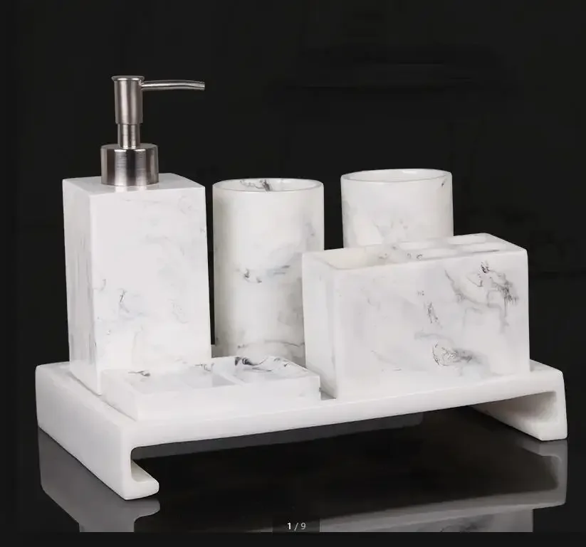 

Bathroom Supplies Resin Bathroom Set Wash Sets Bathroom Five-piece Set with Tray Mouthwash Sets Bathroom Accessories Tissue Box