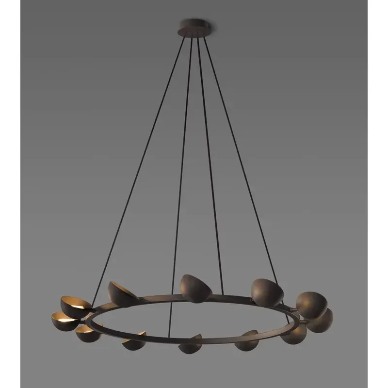 Circular Retro Modern Nordic Copper Brass Hanging Living Room High Ceiling Led Design Chandelier Kitchen Pendant