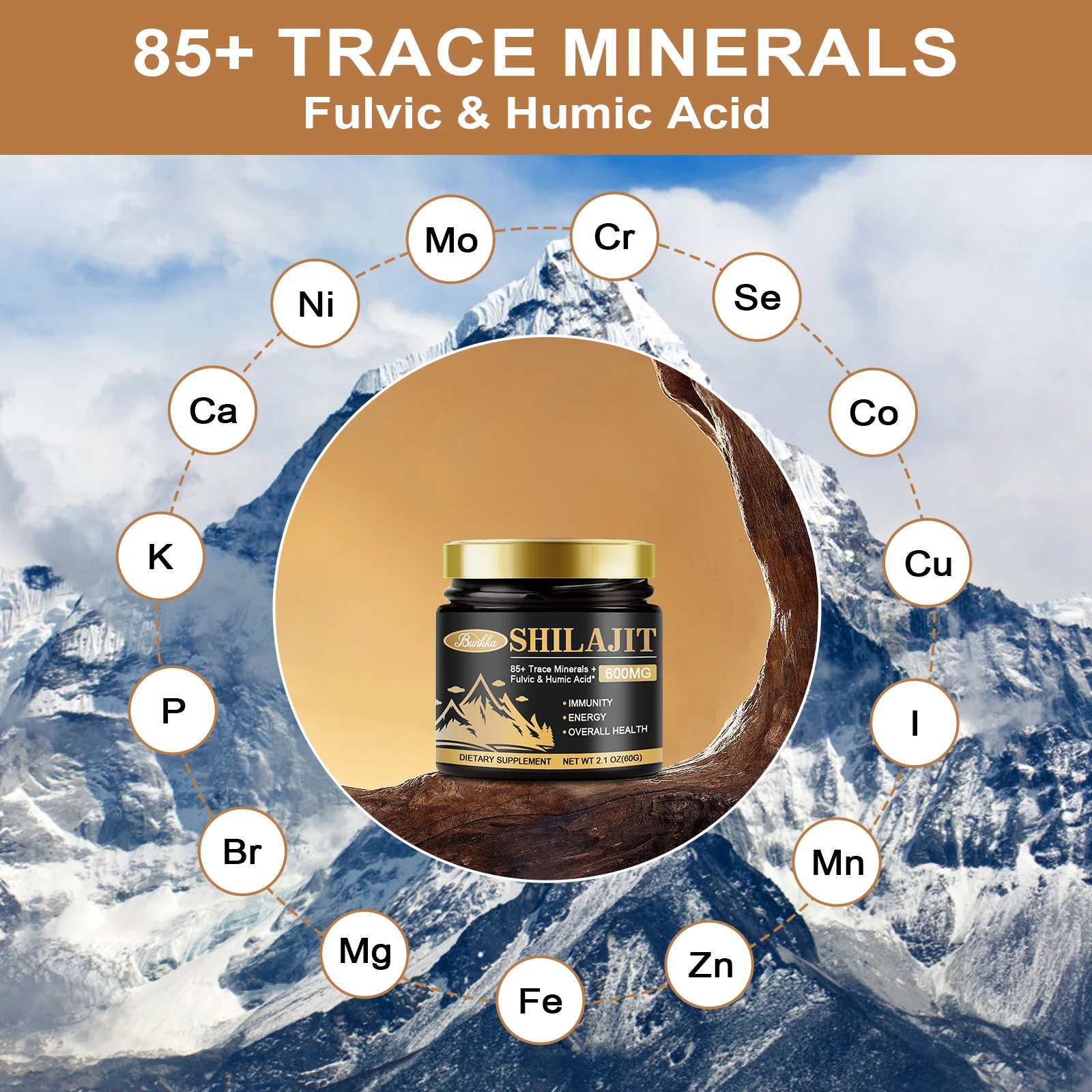 Resina Shilajit Orgânica Pura para Homens, Beleza da Pele do Himalaia e Equilíbrio Hormonal da Saúde, 85 + Trace Minerals, Ácido Fúlvico, 100% Original