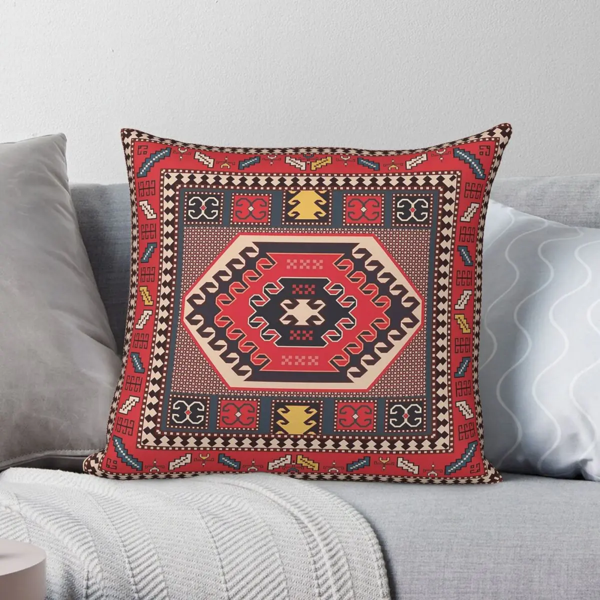 Shusha Kilim Karabakh Carpet Pillowcase Polyester Linen Velvet Printed Decorative Pillow Case Sofa Cushion Cover Wholesale 18
