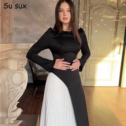 Dubai Abaya For Women Muslim Dress 2024 Autumn Elegant O Neck Long Sleeve Pleated Patchwork Maxi Dress Vestidos Turkey Party