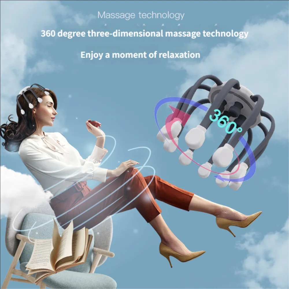 Octopus Claw Eight Claw Massager USB Charging Therapeutic Scratch Pad Electric Head Massager Therapeutic Electric Scalp Massager