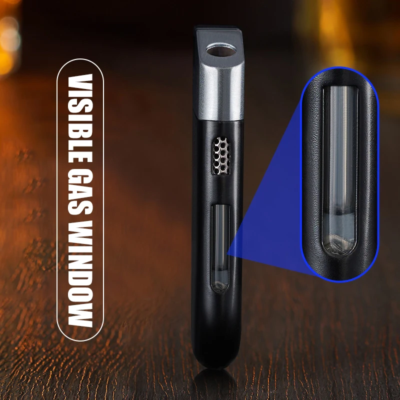 Creative 30 ° Slant Blue Flame Lighter ,Visible Gas Window Design, Compact and Easy to Carry, Metal Body Ignition Gadgets