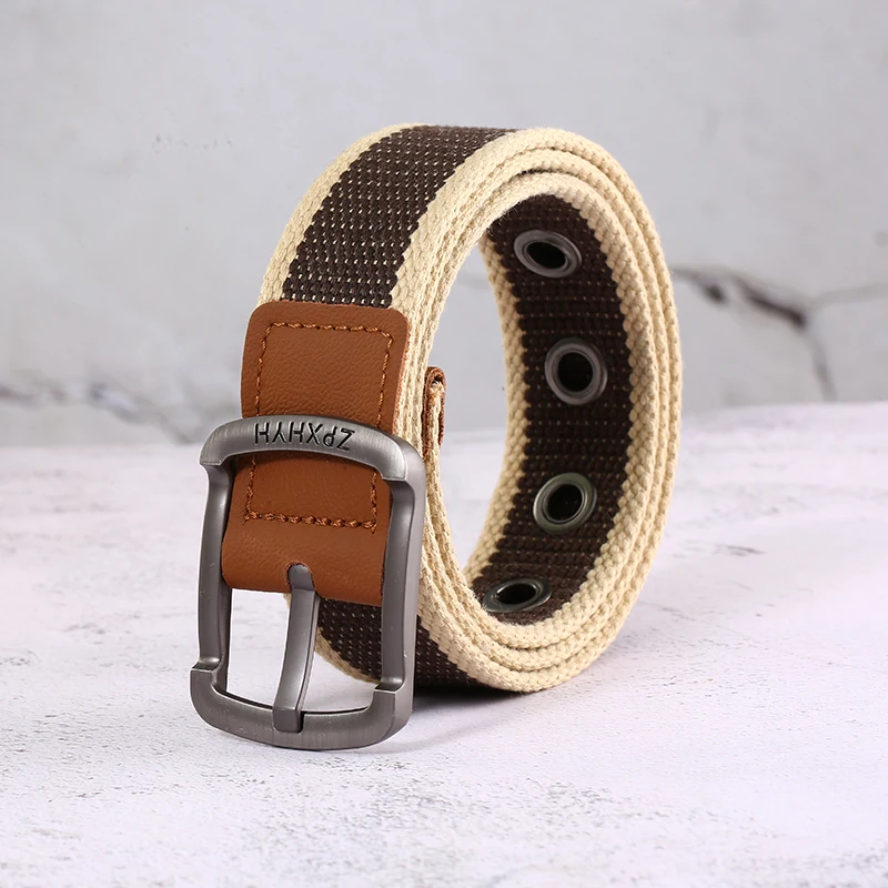 

Men's Outdoor Canvas Belts Tactical Striped Woven Belts Unisex Alloy Pin Buckle Sports Casual Overalls Belts Male Ceintures