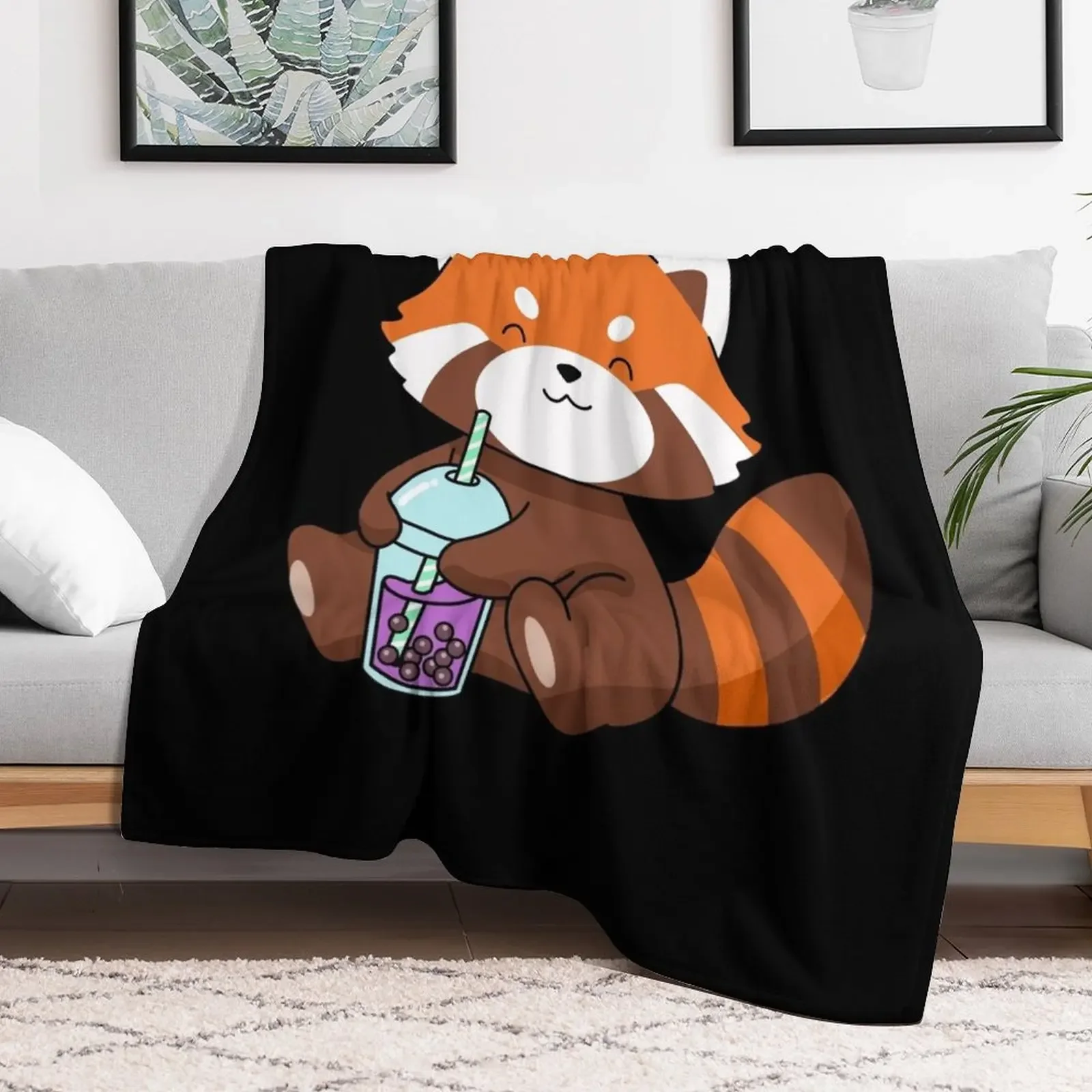 Bubble Tea Gift Girls Red Panda Boba Tea Bubble Tea Throw Blanket Easy Care Comfortable Blanket for Couch