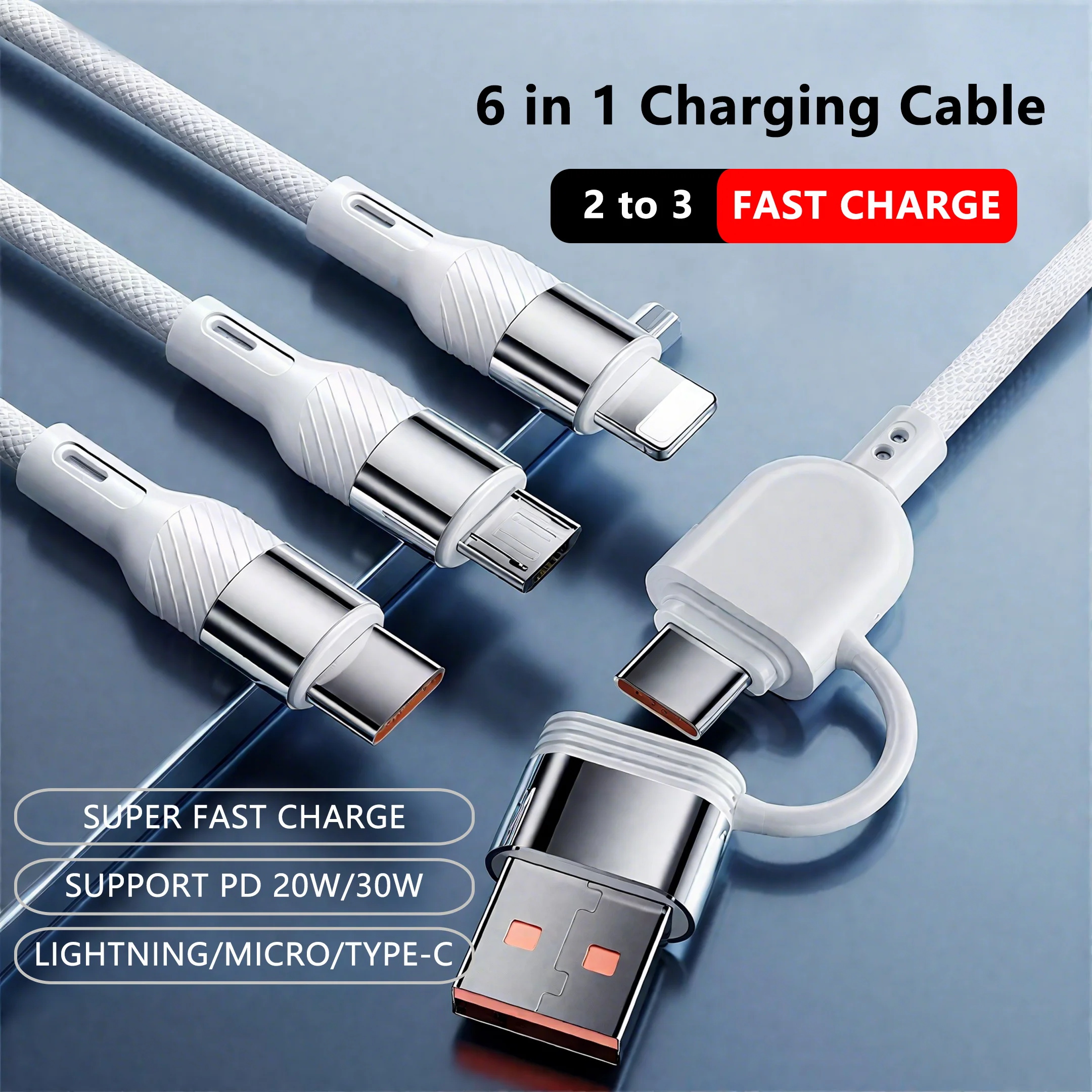 5 in 1 USB A/C to Lightning/Type C/Micro USB Ports Multible Fast Charging Cable for Iphone, Android, Tablet, Notebook All Device