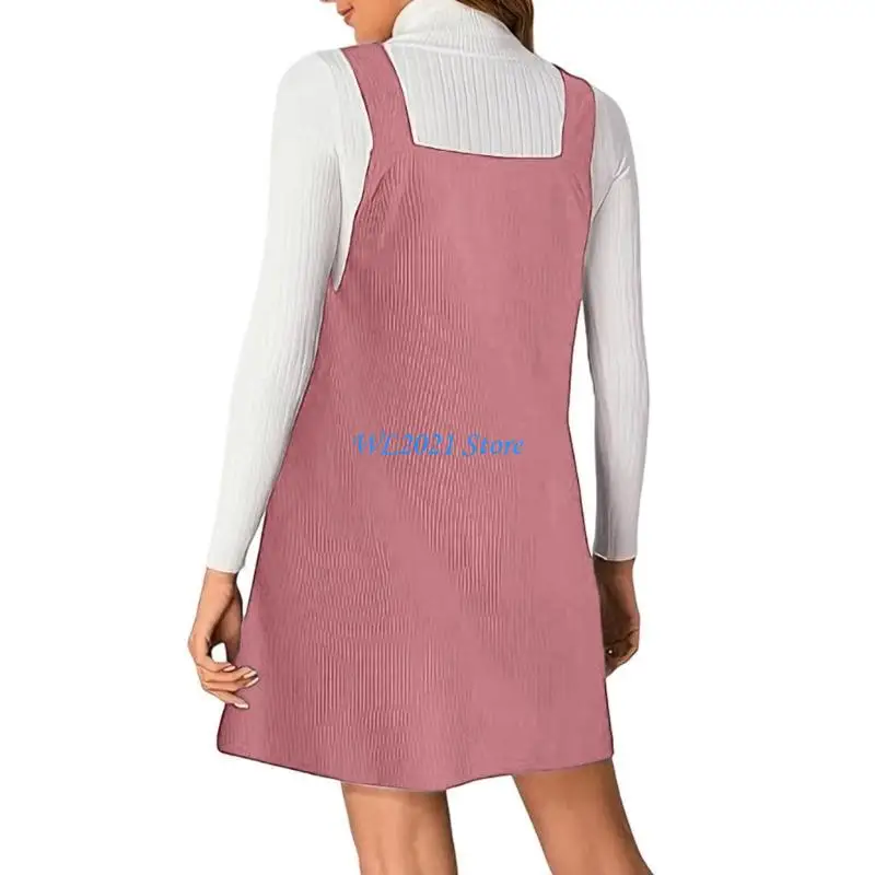 G5GC Damska sukienka sztruksowa z dekoltem w kształcie litery V, jesienna mini sukienka z fartuszkiem