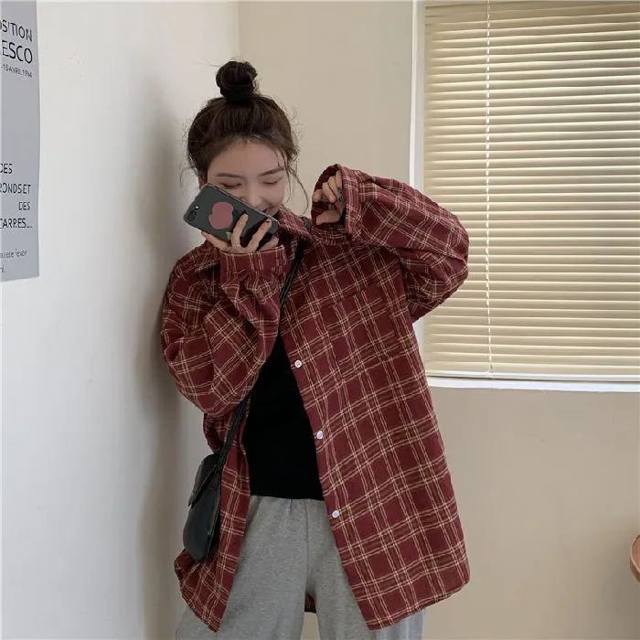 

Hong Kong Style Retro Plaid Shirt Spring Autumn 2024 New Women's Korean Version Small Audience Design Loose Versatile Outerwe...