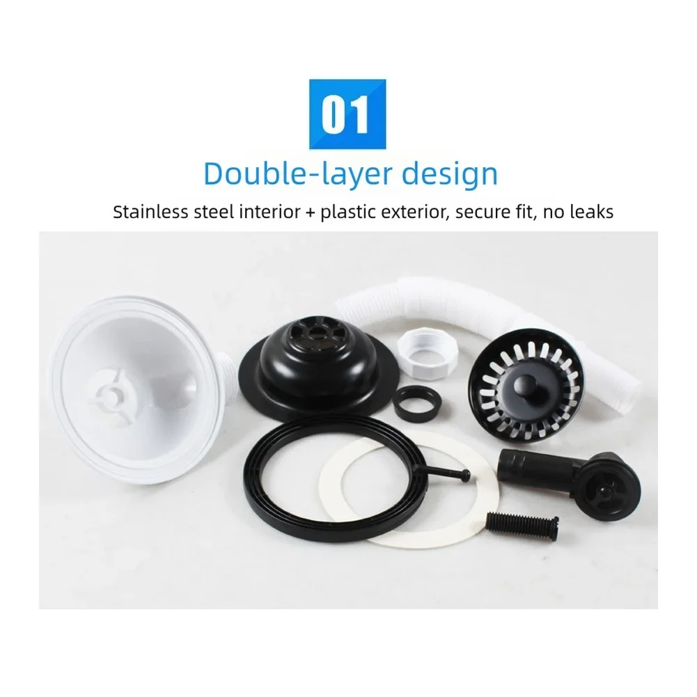 For Kitchen Drain Cleaner Sink Strainer With Overflow 304 Stainless Steel Black Coated 114mm Sink Strainer With Overflow