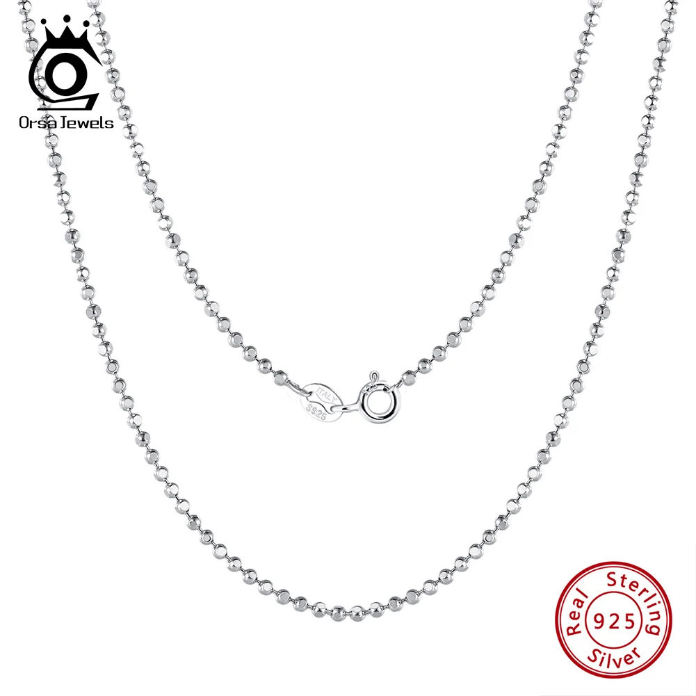 

ORSA JEWELS Italian 925 Sterling Silver 1mm 1.5mm 2mm Ball Faceted Bead Chain Necklace Simple Thin Bead Chain Lobster Clasp SC77