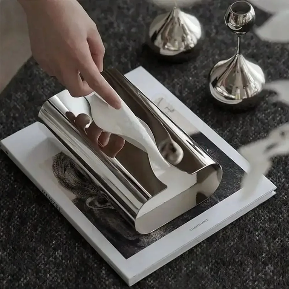 Elegant Nordic Style Tissue Case Mirror Surface Stainless Steel Mirror Napkin Holder Curved Napkin Box Kitchen Use