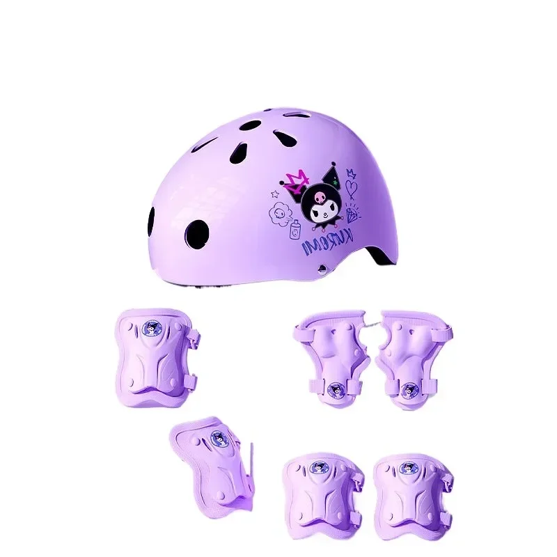 Kawaii Kuromi roller skating protective gear Sanrio children's cute skateboard anti-fall knee pads helmet protective set gift