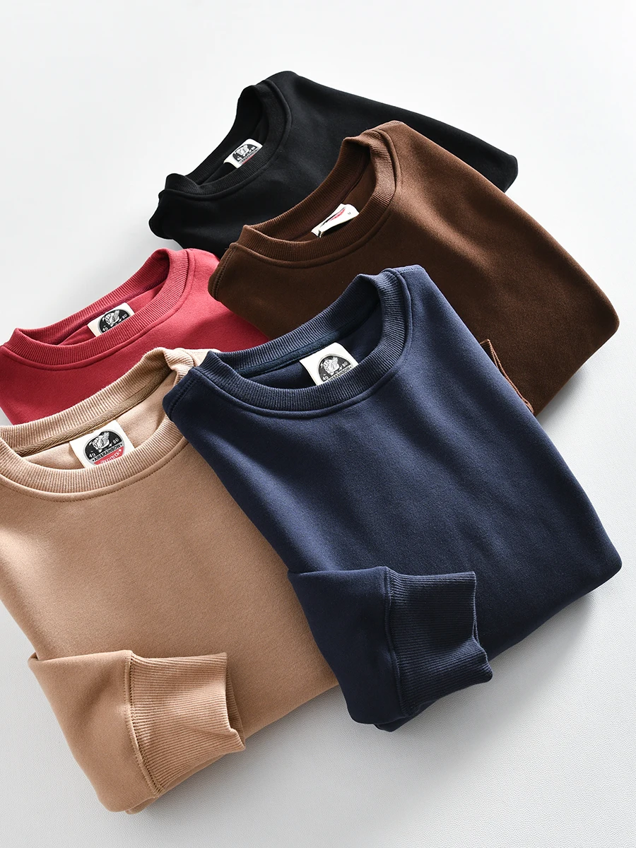 

Men's Casual Fleece Lined Hoodie round Neck Sweatshirt Pure Color Spring Autumn Cotton Polyester Blend Comfortable Fit
