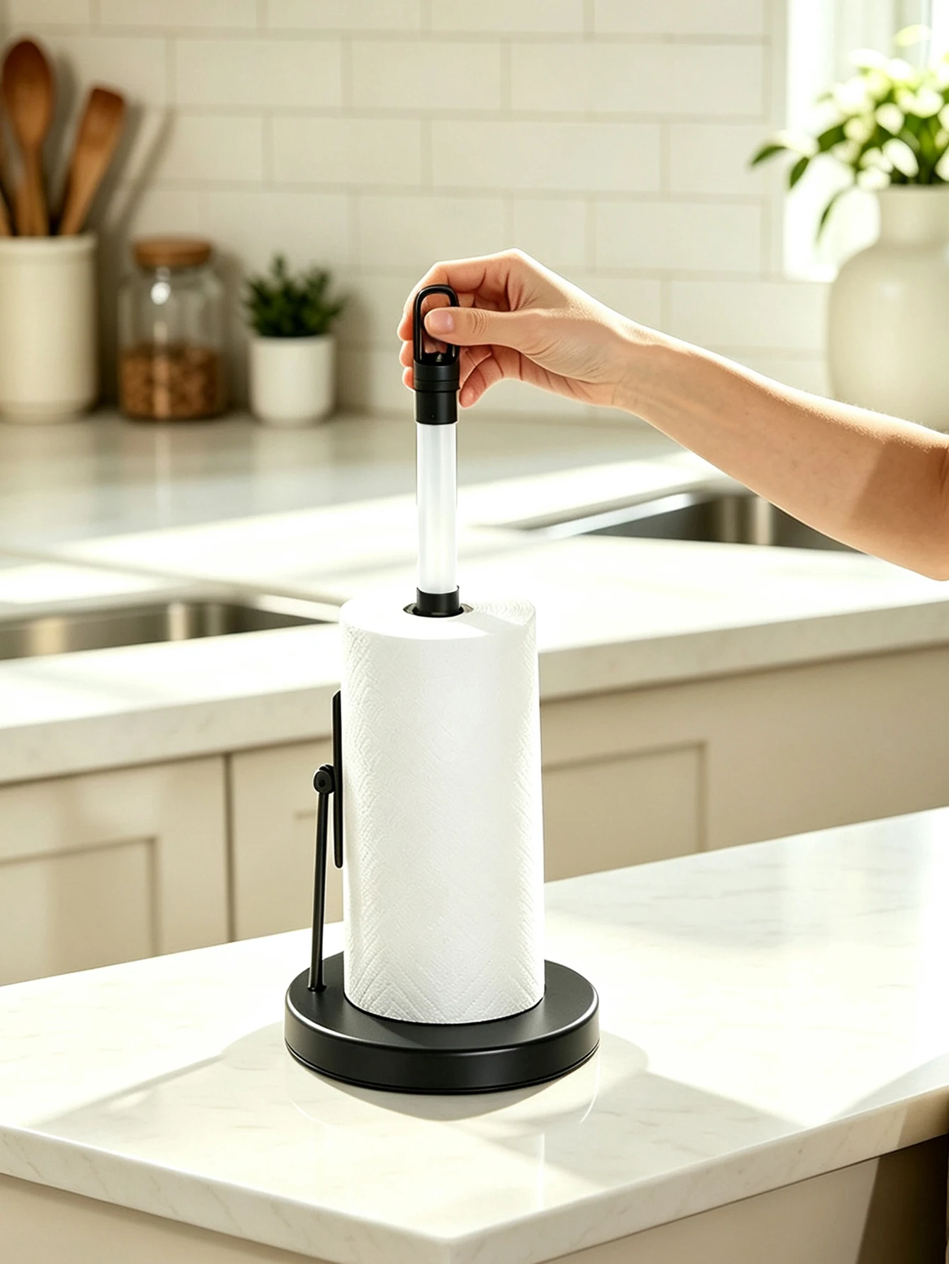 Stainless Steel Kitchen Paper Towel Holder with Built-in Spray Bottle, 2 in 1 Countertop Roll Paper Holder for Kitchen Worktop