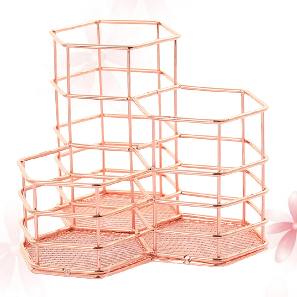 

Multifunctional Iron Pen Desktop Stationery Organizer Pencil Holder Storage Container For Home Office School Room Rose Gold