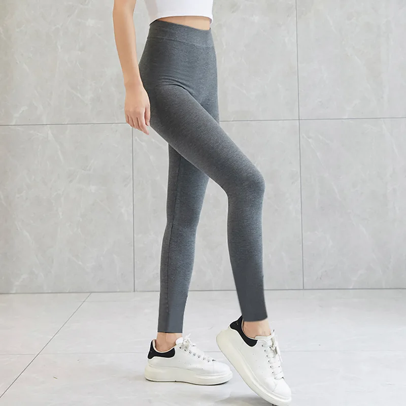 Ribbed Cotton Leggings Women Spring and Autumn Tights High Elastic Skinny Casual Pants Workout Walking Solid Leggings for Women