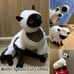 Fashion Sphynx Cat Clothing Hairless Cats White Plush Pullover Sweater Jacket Winter Thickened Warm Coat Outwear Pet Costume