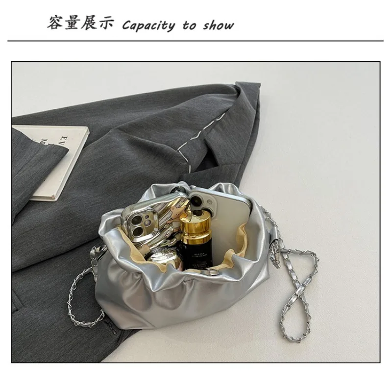 Y2K PU Leather New High Sense Shoulder Bags Fashion Chain Crossbody Bucket Bag Women Messenger Purses Handbags image 5